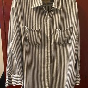 Elizabeth and James 100%light cotton grey stripe sexy button down